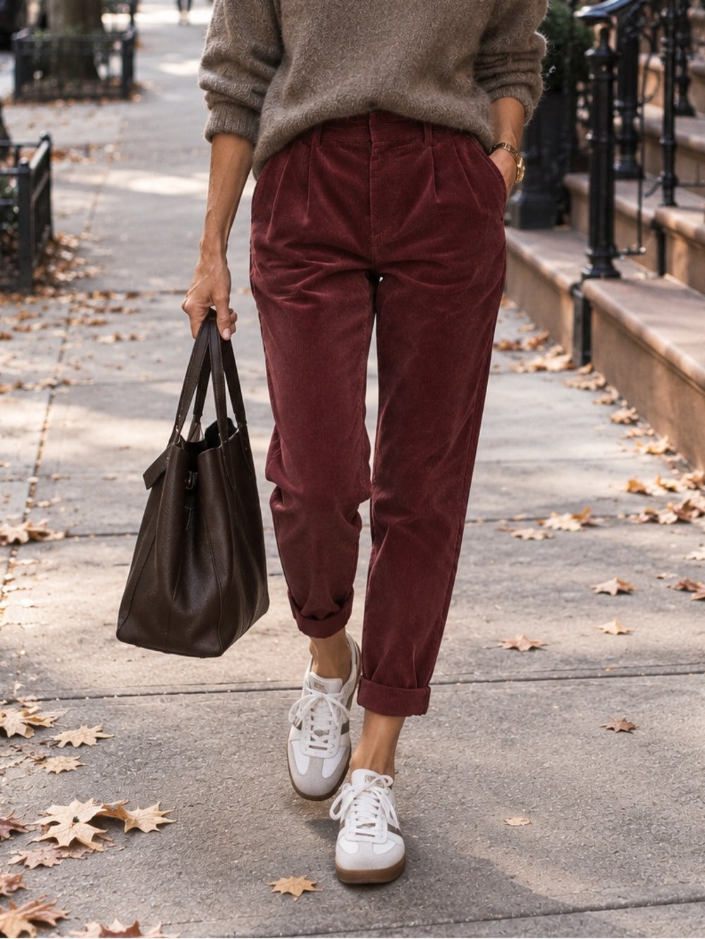 The Kooples Plum Corduroy Cropped Trousers Pants Size 48 US 8/10 French Girl
